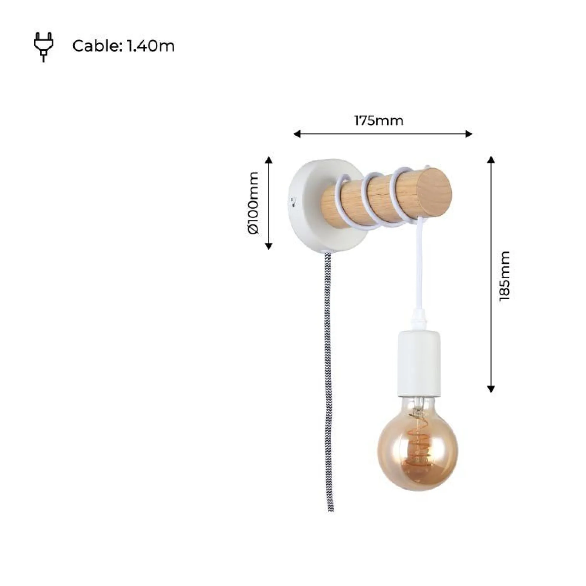 Aplique de pared madera con interruptor y enchufe "MILA"