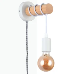 Aplique de pared madera con interruptor y enchufe