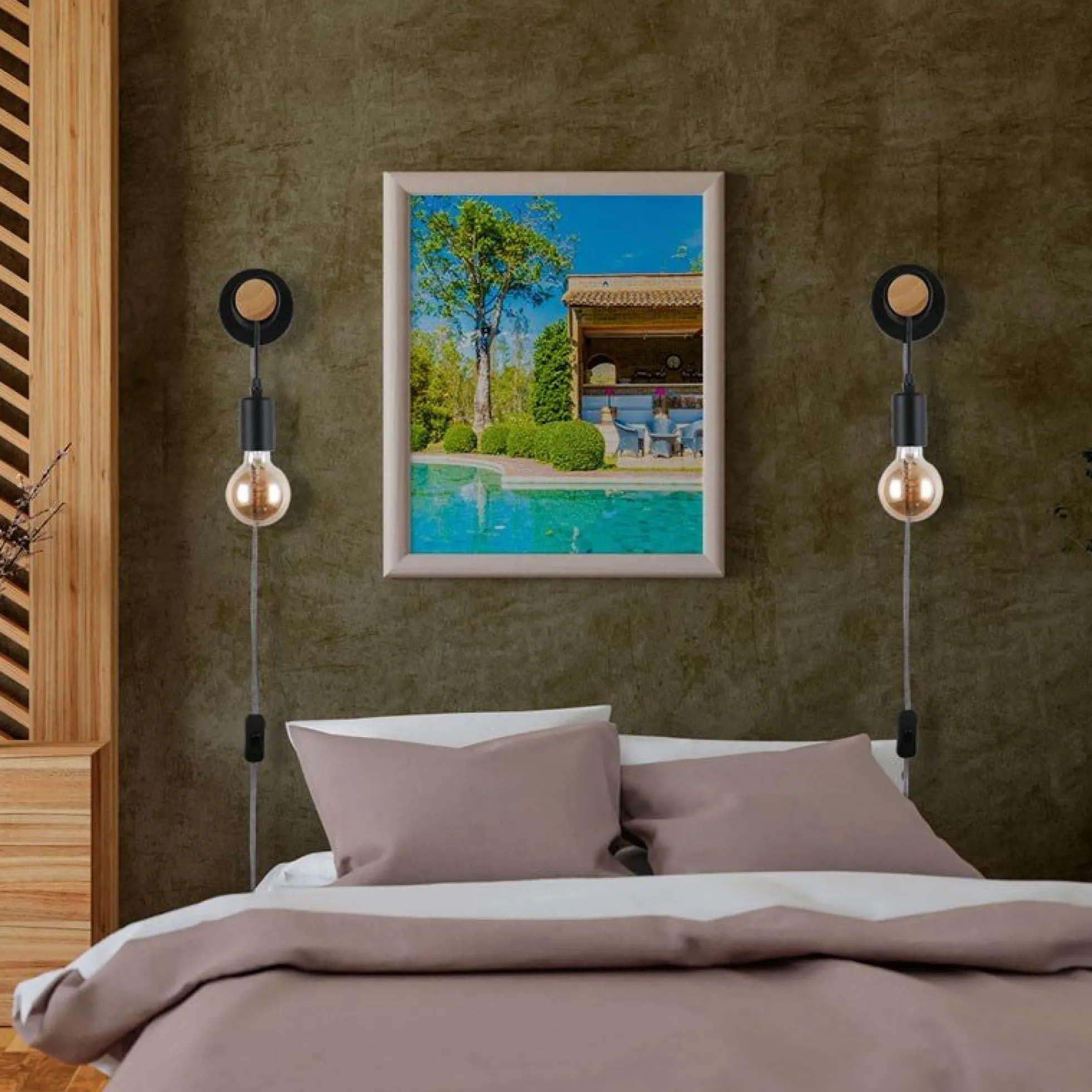 Aplique de pared madera con interruptor y enchufe "MILA"
