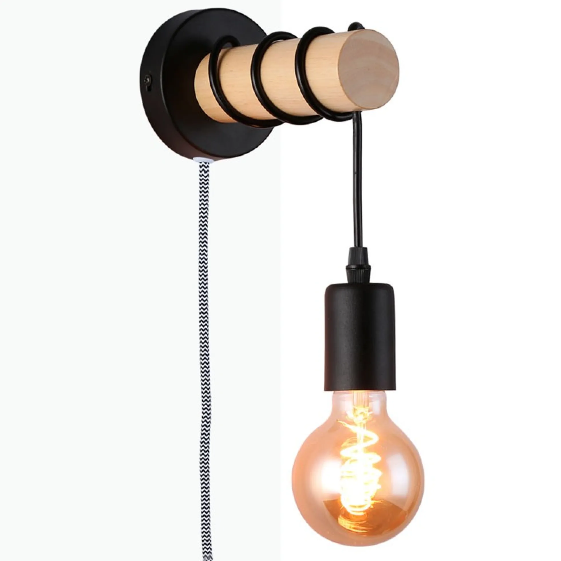 Aplique de pared madera con interruptor y enchufe "MILA"