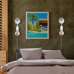 Aplique de pared madera con interruptor y enchufe