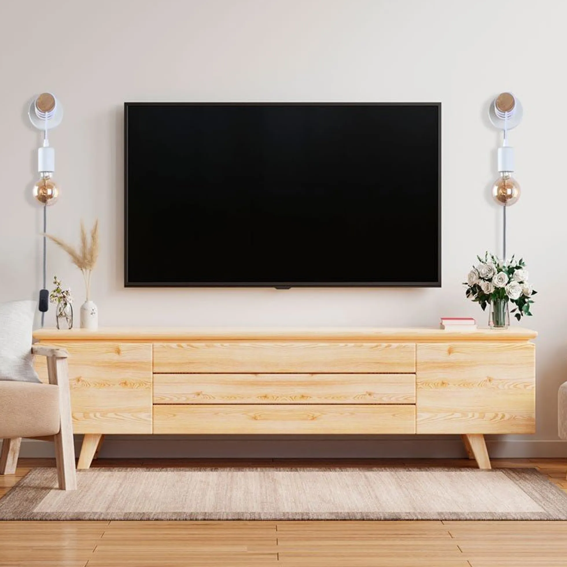 Aplique de pared madera con interruptor y enchufe "MILA"