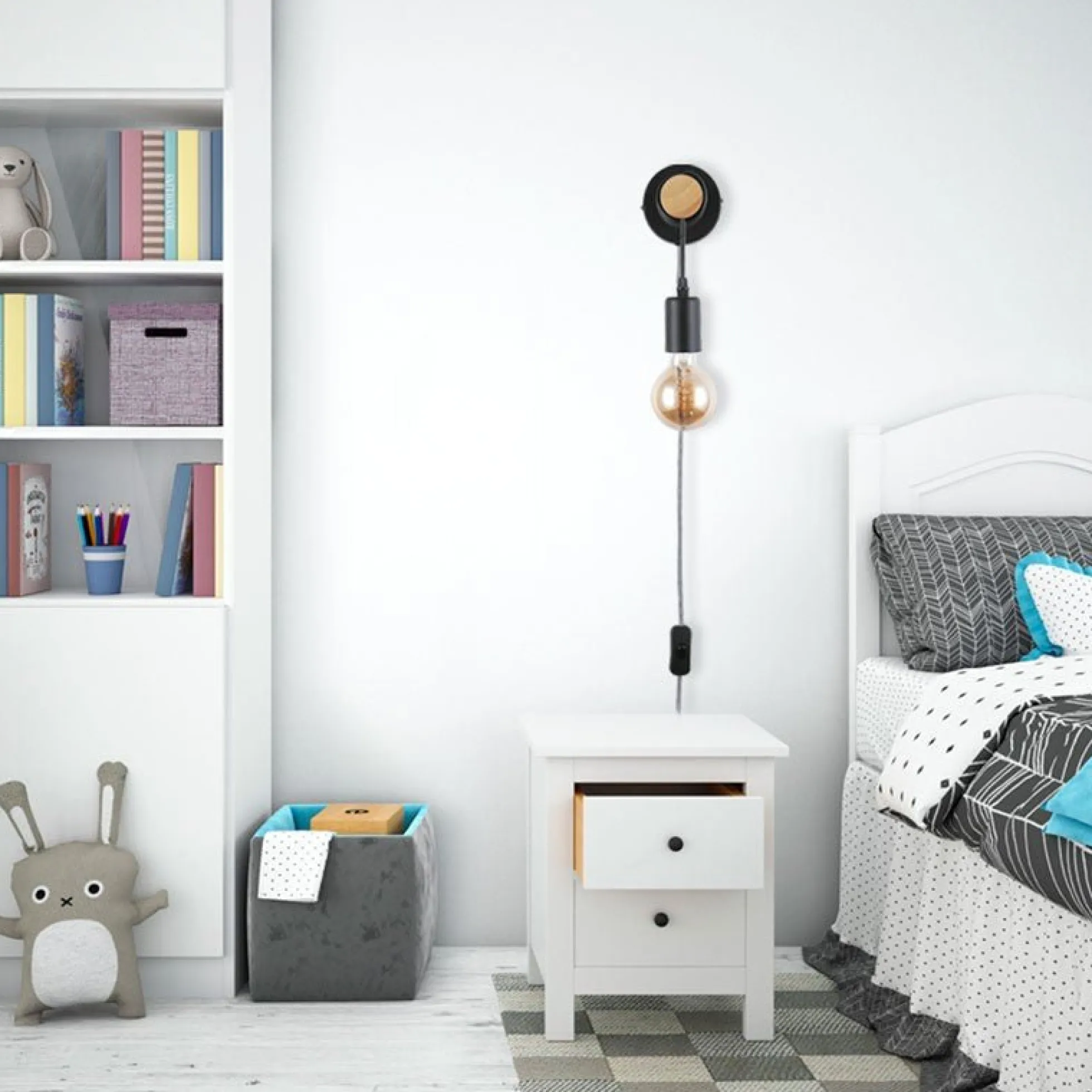 Aplique de pared madera con interruptor y enchufe "MILA"