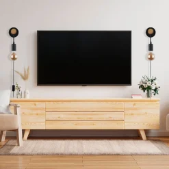 Aplique de pared madera con interruptor y enchufe