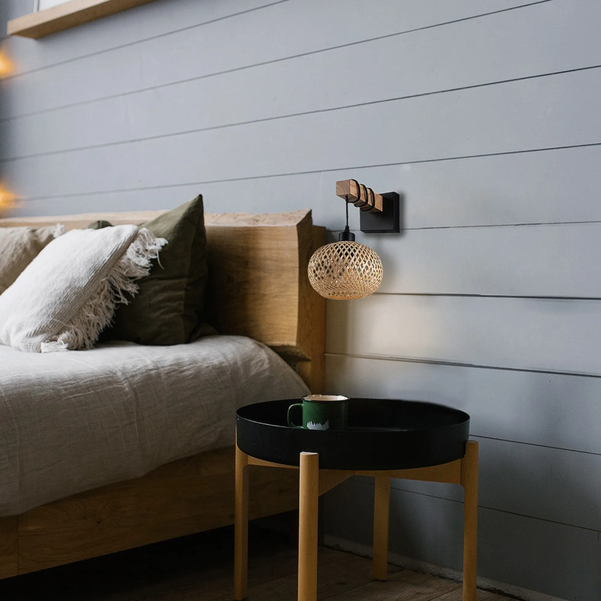 Aplique de pared madera y mimbre "Shelley" - E27