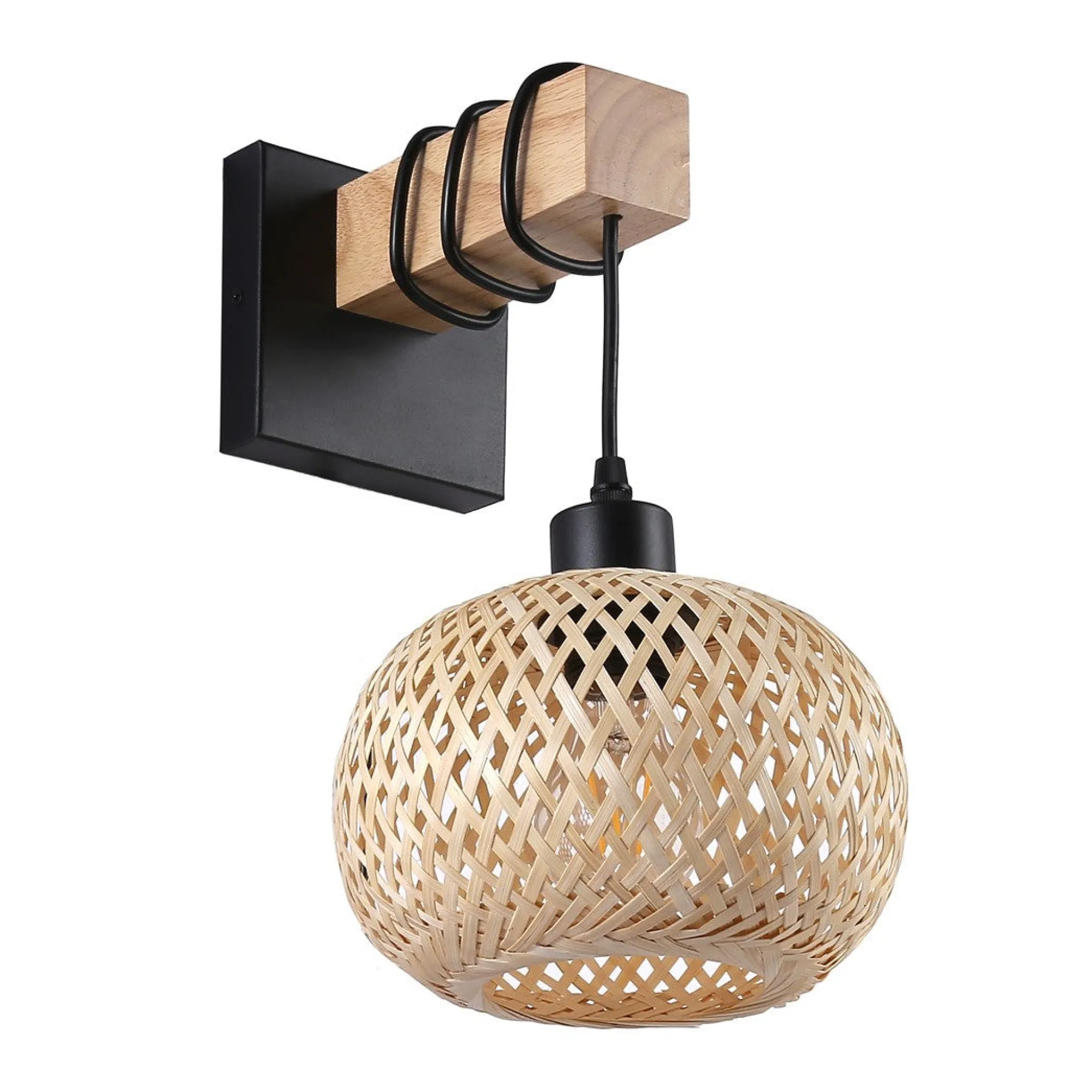 Aplique de pared madera y mimbre "Shelley" - E27