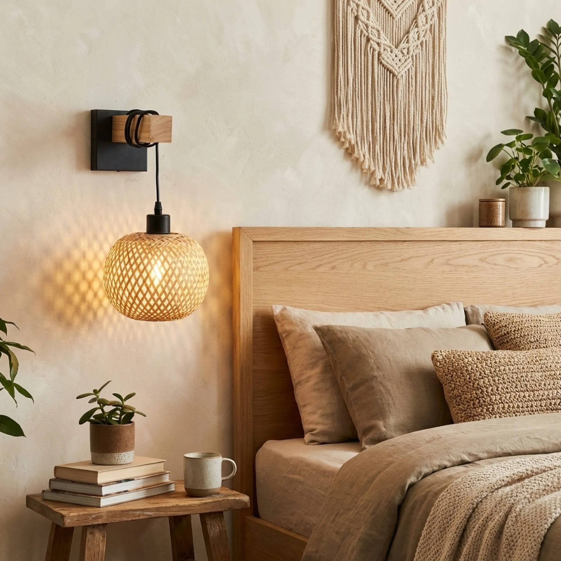 Aplique de pared madera y mimbre "Shelley" - E27