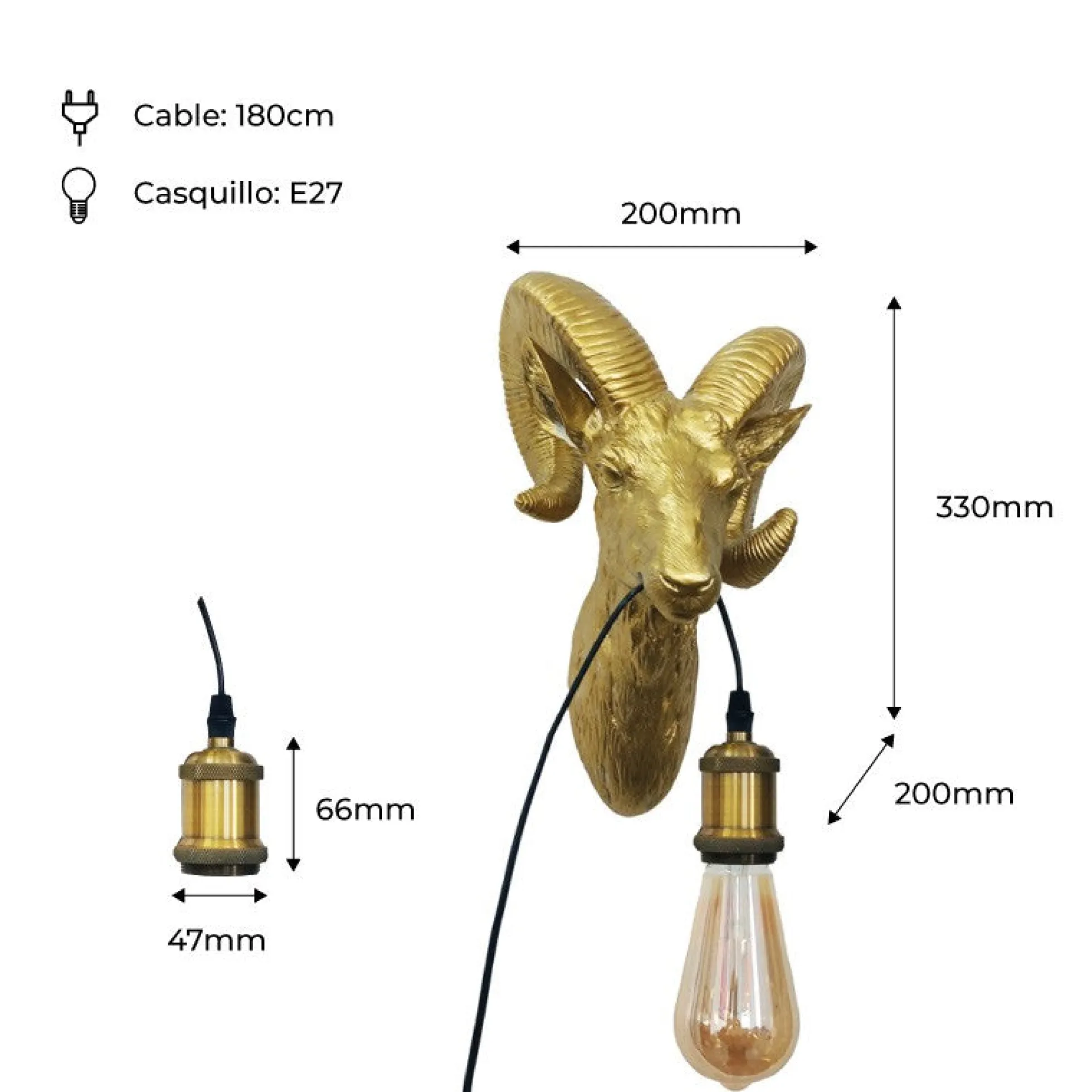 Aplique de pared Muflón Dorado "Capris" E27