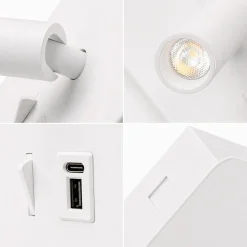 Aplique de pared "NORU" - 3W - 2600K - USB+USB-C - Empotrable