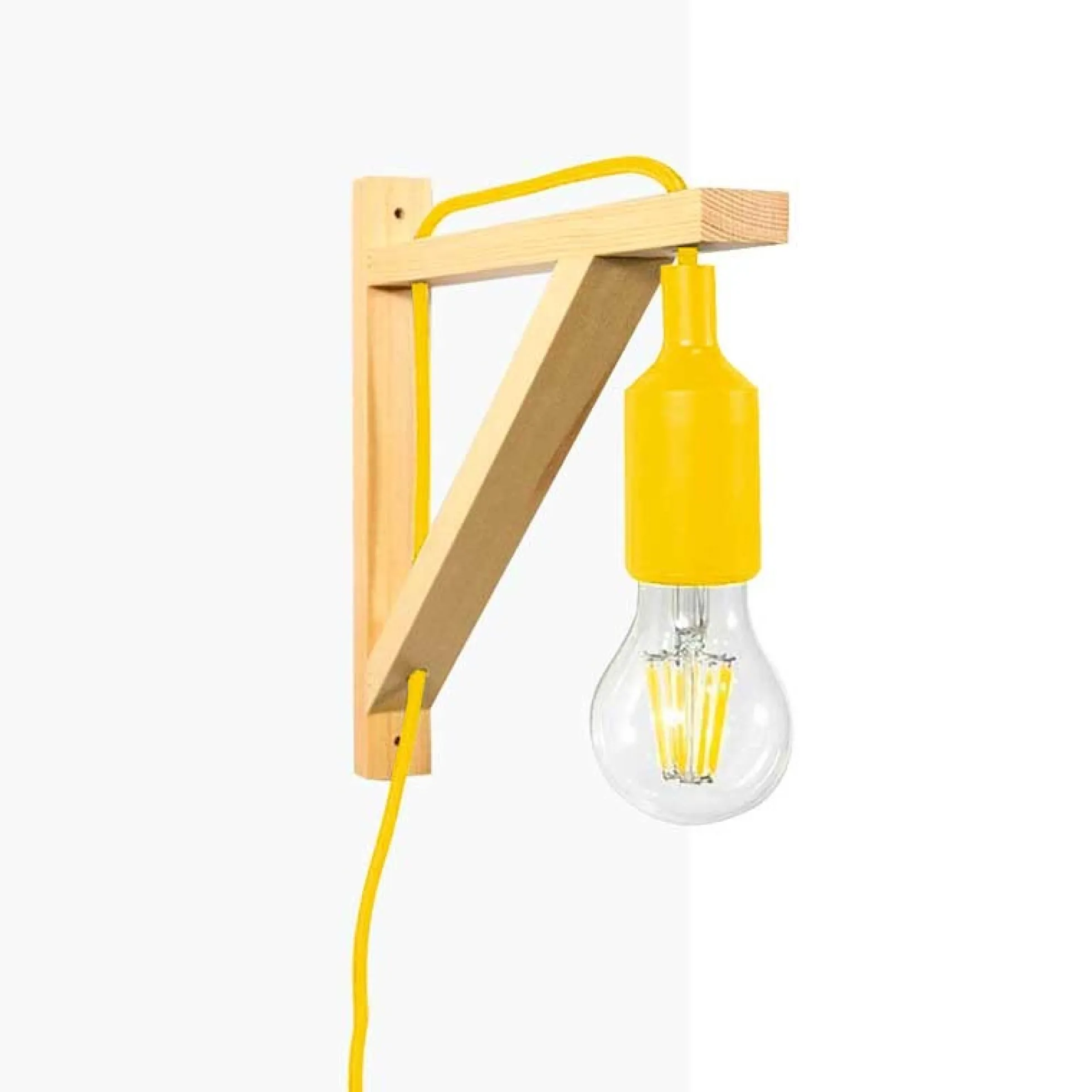 Aplique de pared nórdico "YOJO" -Escuadra de madera y colgante de silicona