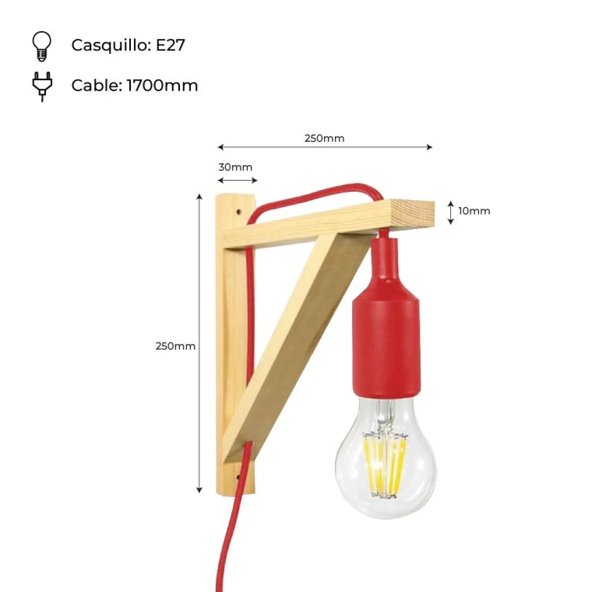 Aplique de pared nórdico "YOJO" -Escuadra de madera y colgante de silicona