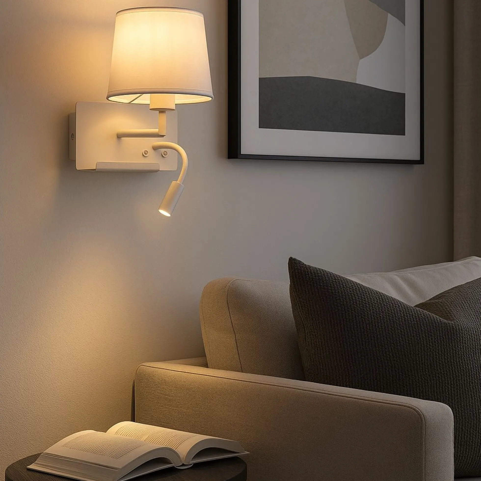 Aplique de pared para lectura "TARAN" - Con foco LED orientable y puerto USB - E27 + 3W