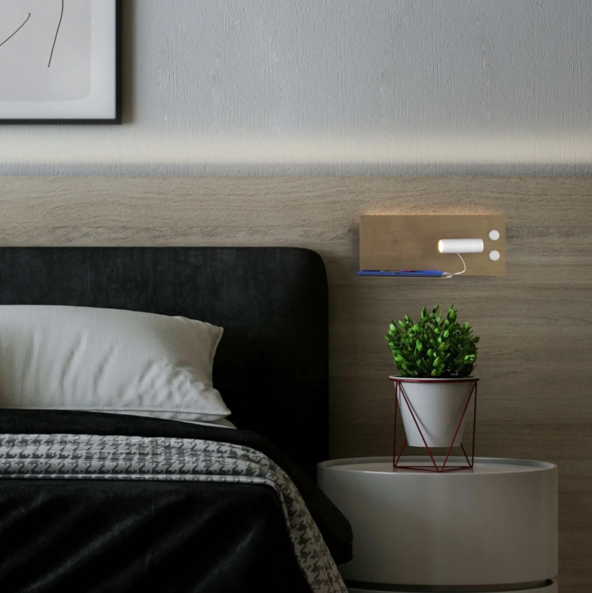 Aplique de pared para lectura con puerto USB "Kerta" - Iluminación doble - 3W+7W, lado derecho
