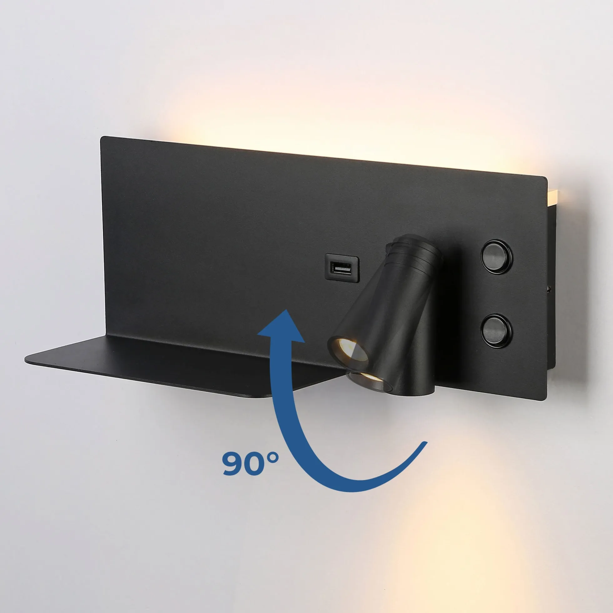 Aplique de pared para lectura con puerto USB "Kerta" - Iluminación doble - 3W+7W, lado derecho
