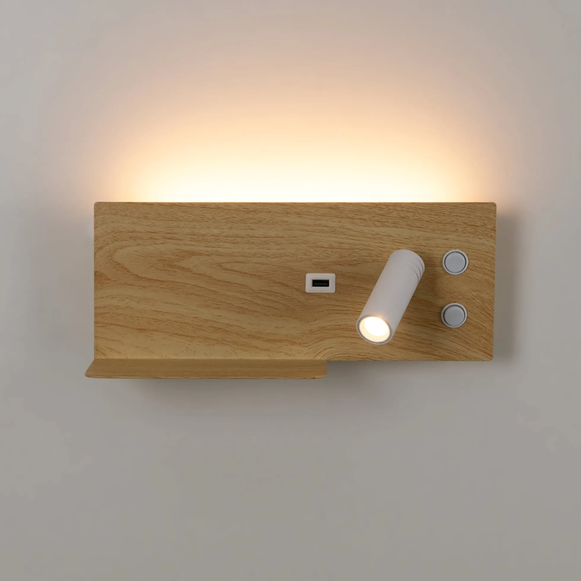Aplique de pared para lectura con puerto USB "Kerta" - Iluminación doble - 3W+7W, lado derecho
