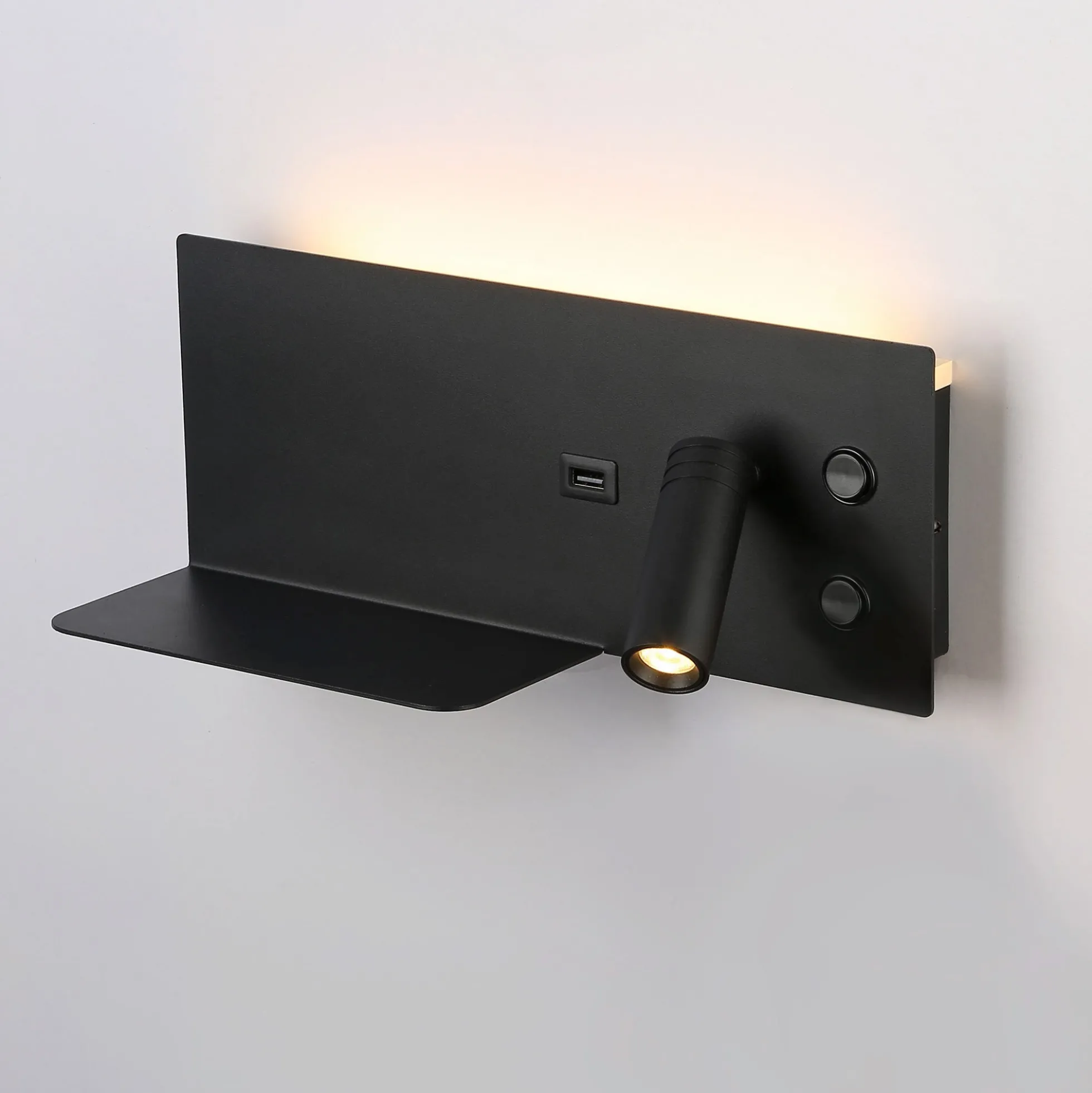 Aplique de pared para lectura con puerto USB "Kerta" - Iluminación doble - 3W+7W, lado derecho
