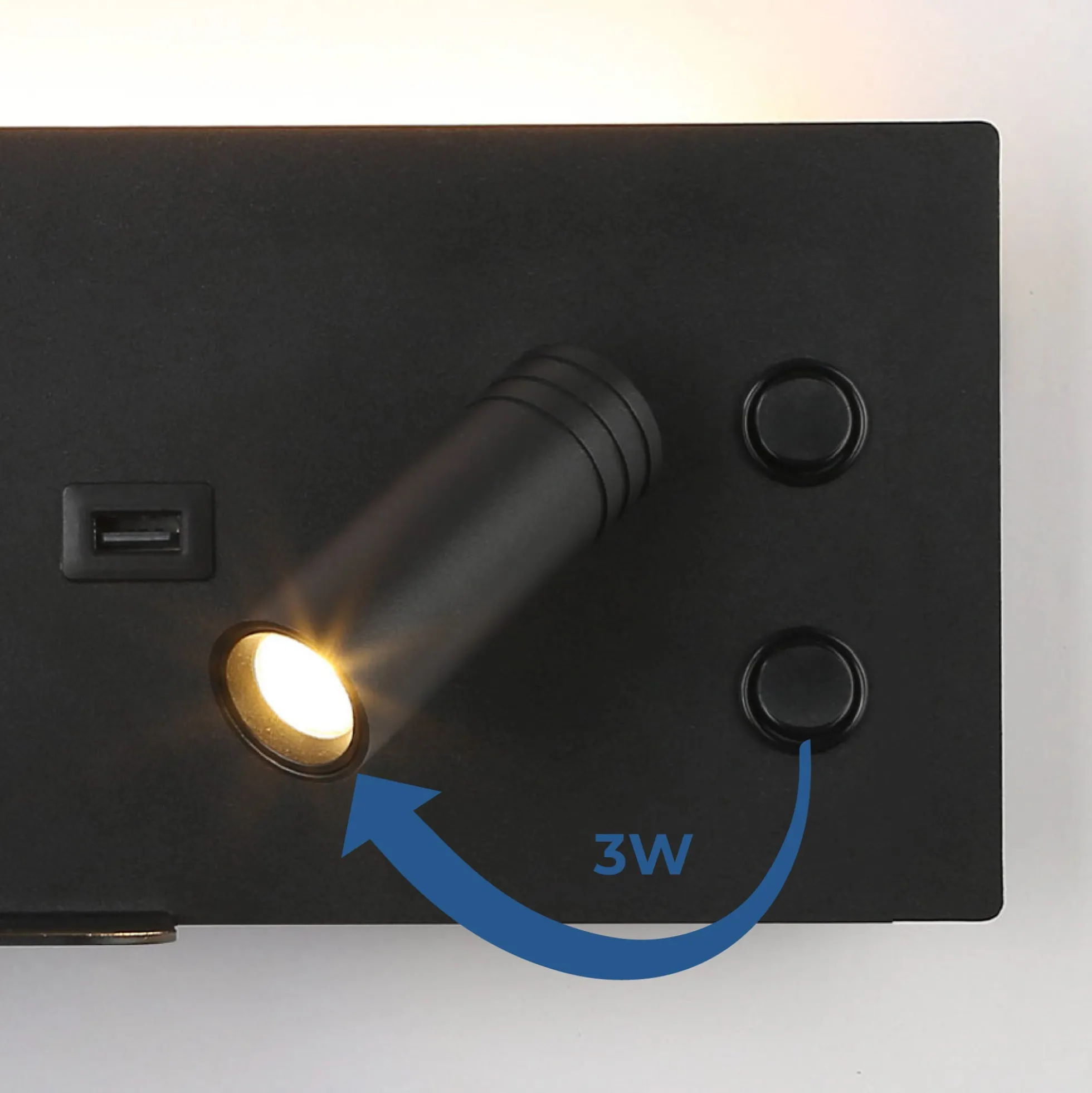 Aplique de pared para lectura con puerto USB "Kerta" - Iluminación doble - 3W+7W, lado derecho