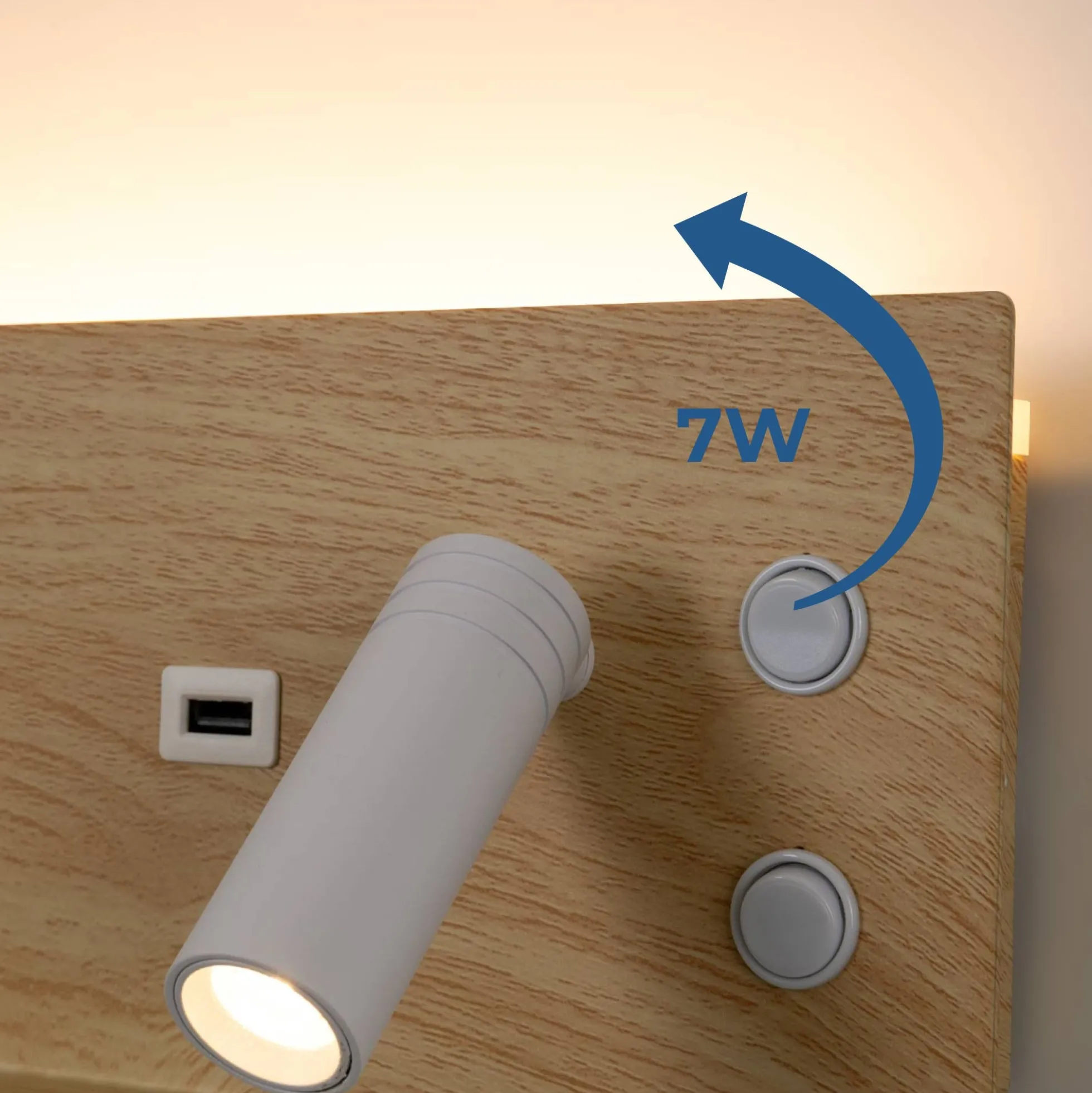 Aplique de pared para lectura con puerto USB "Kerta" - Iluminación doble - 3W+7W, lado derecho