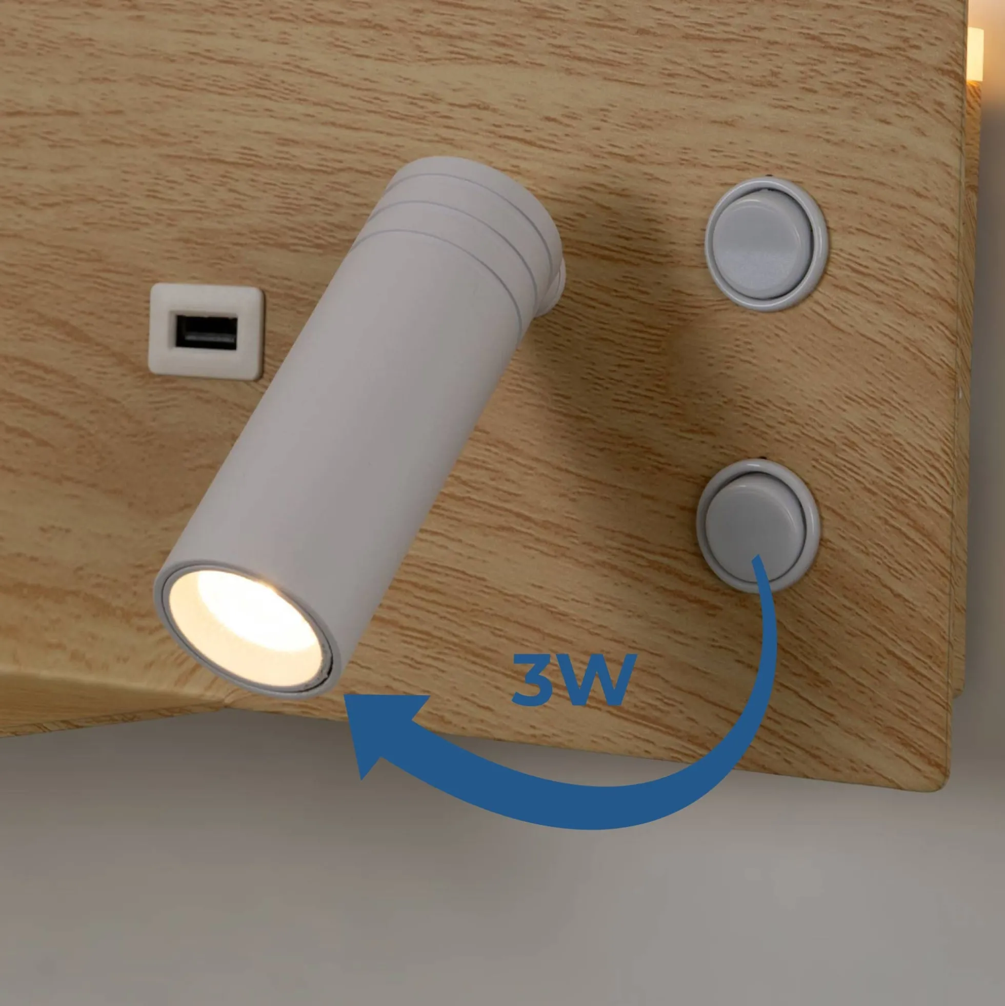 Aplique de pared para lectura con puerto USB "Kerta" - Iluminación doble - 3W+7W, lado derecho