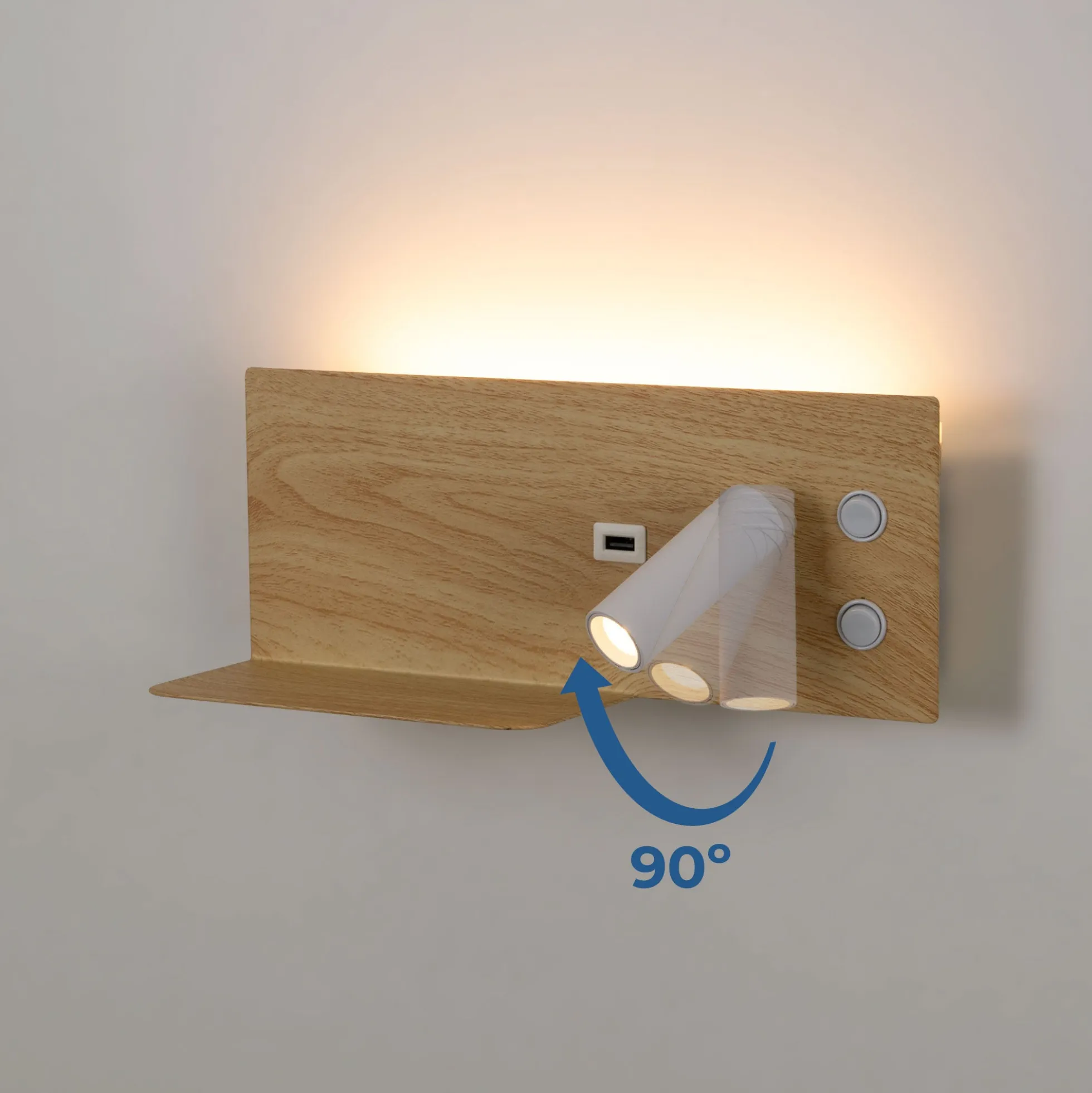 Aplique de pared para lectura con puerto USB "Kerta" - Iluminación doble - 3W+7W, lado derecho