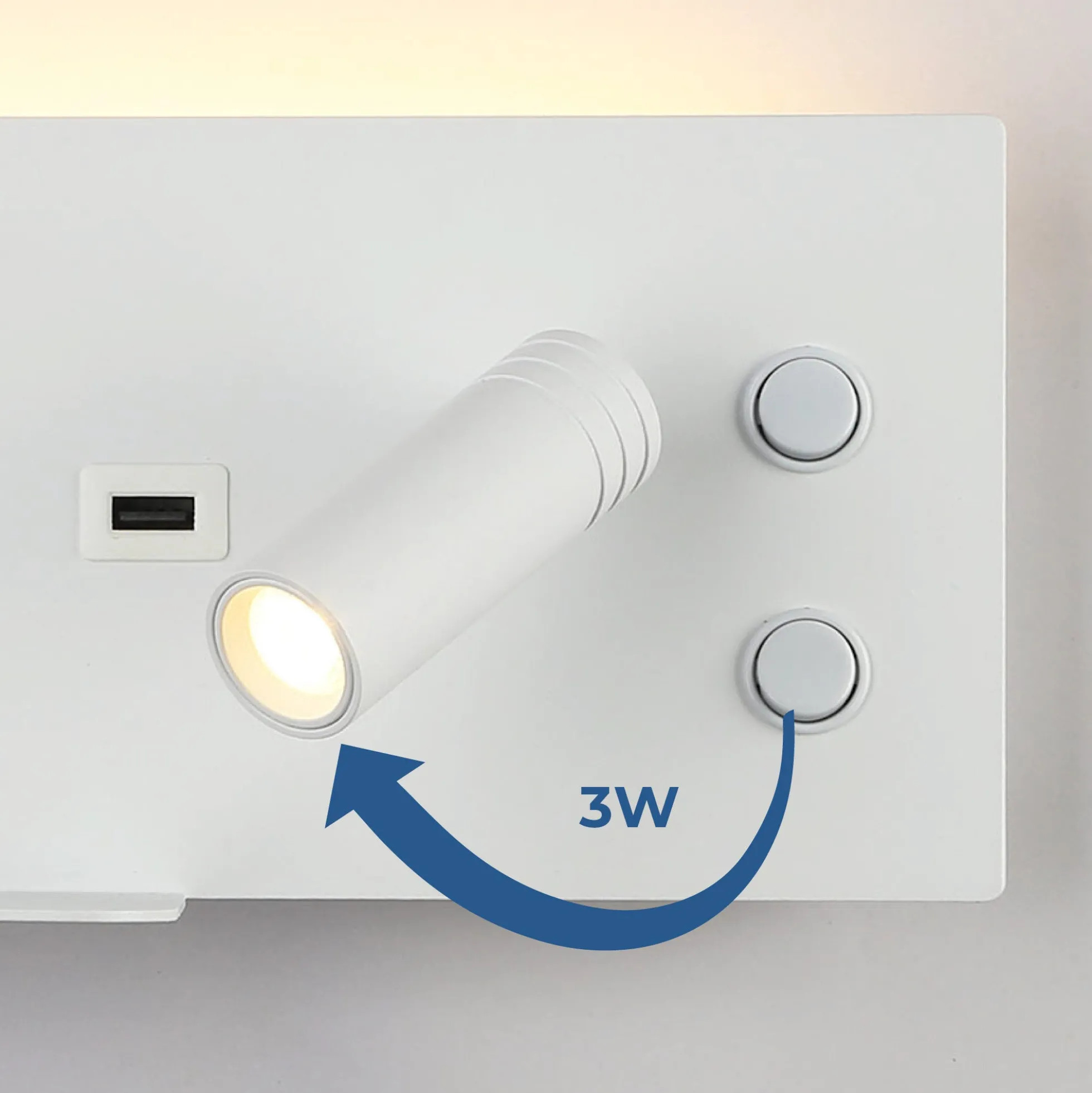 Aplique de pared para lectura con puerto USB "Kerta" - Iluminación doble - 3W+7W, lado derecho