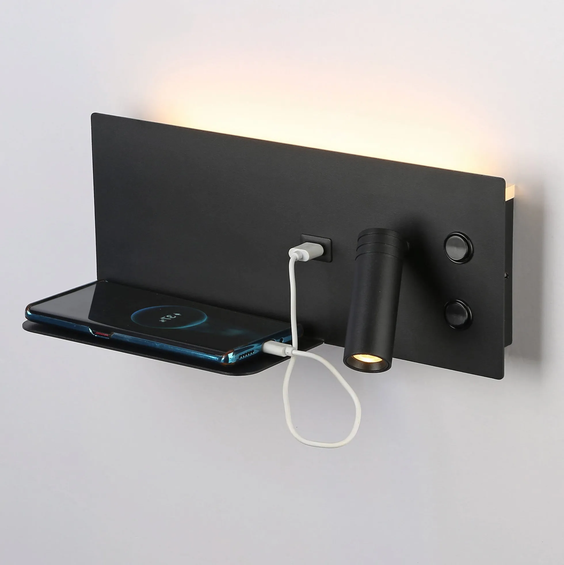 Aplique de pared para lectura con puerto USB "Kerta" - Iluminación doble - 3W+7W, lado derecho