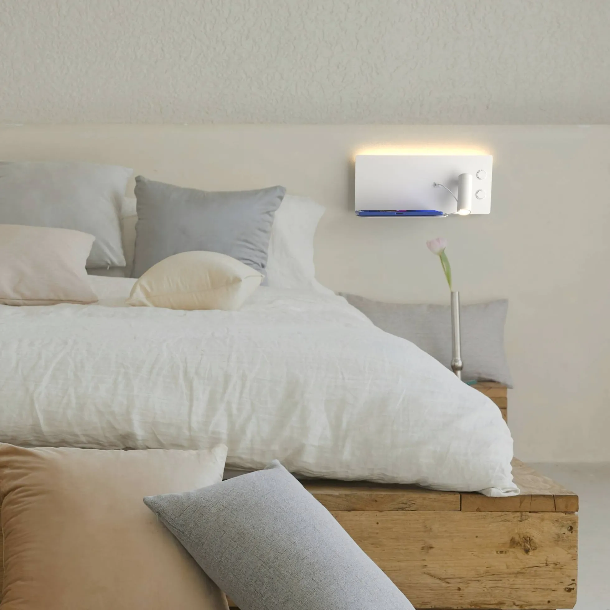 Aplique de pared para lectura con puerto USB "Kerta" - Iluminación doble - 3W+7W, lado derecho