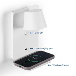 Aplique de pared para lectura con puerto USB "BASKOP W" - 6W - Base carga inalámbrica