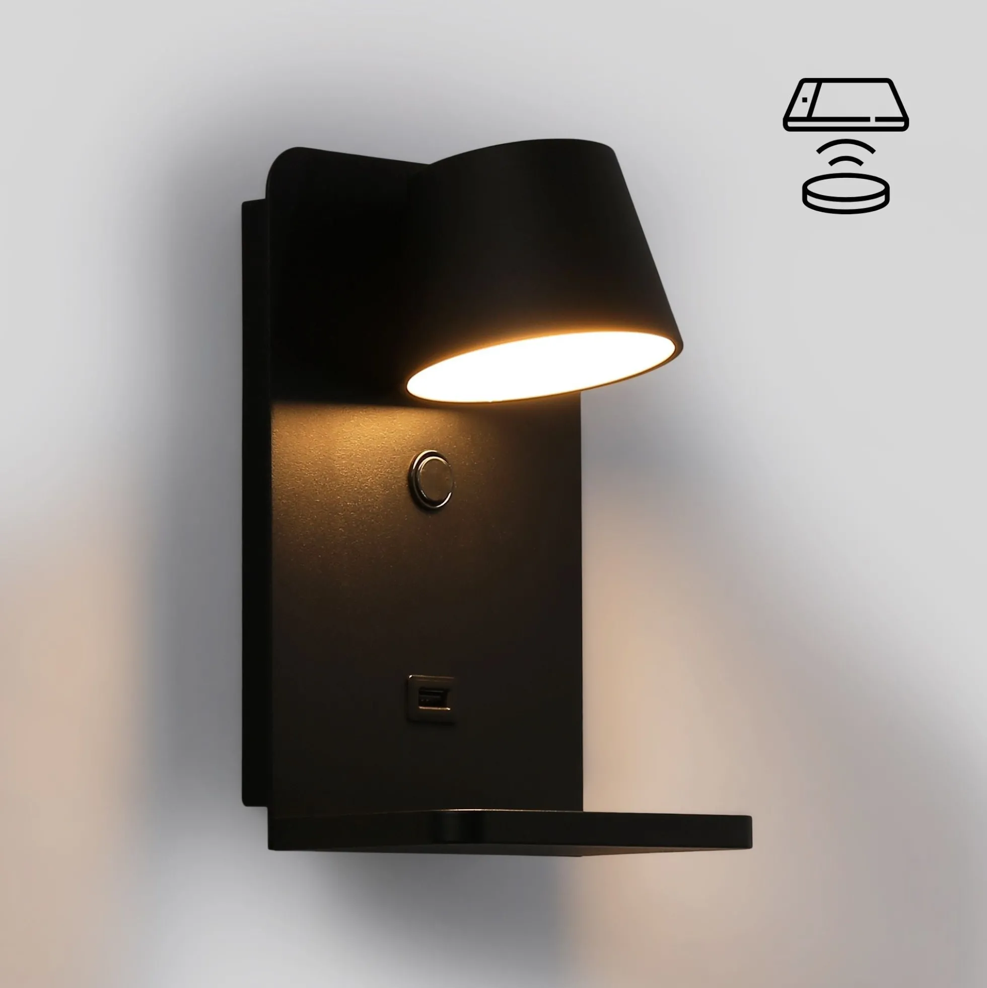 Aplique de pared para lectura con puerto USB "BASKOP W" - 6W - Base carga inalámbrica