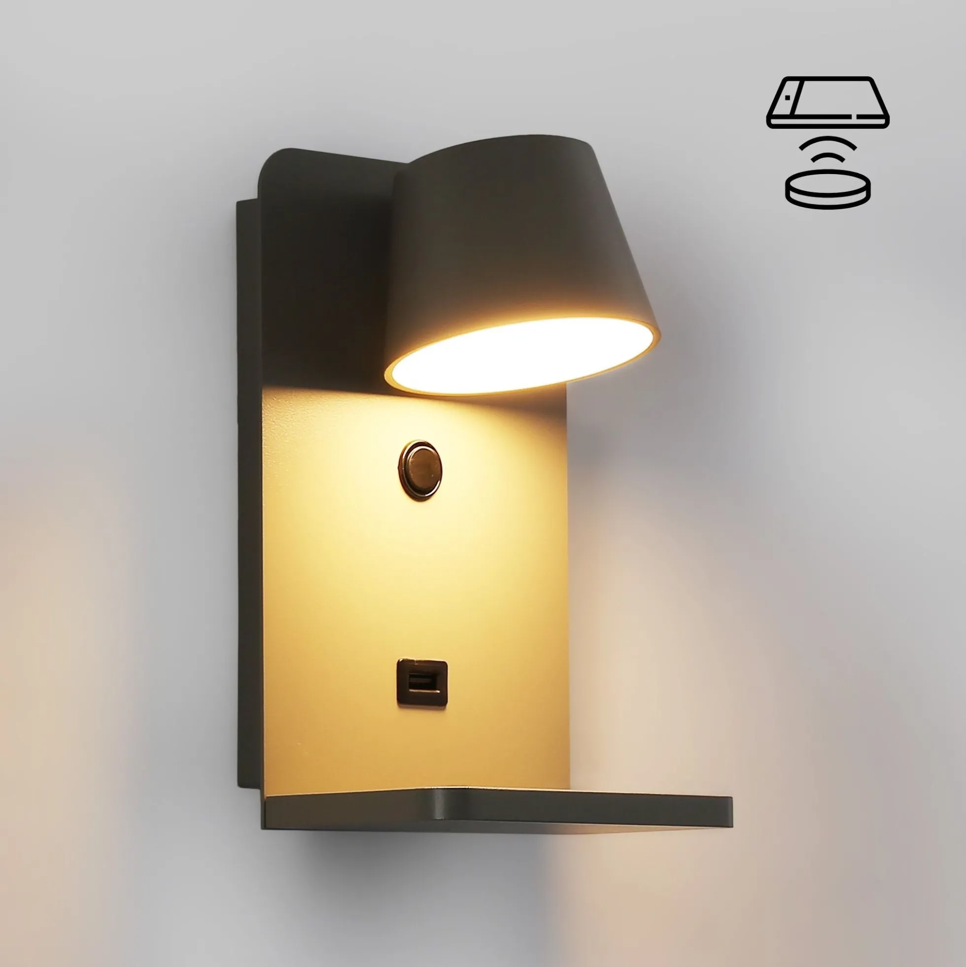 Aplique de pared para lectura con puerto USB "BASKOP W" - 6W - Base carga inalámbrica