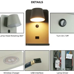 Aplique de pared para lectura con puerto USB