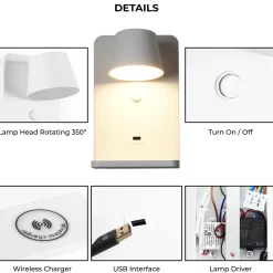 Aplique de pared para lectura con puerto USB