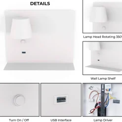 Aplique de pared para lectura con puerto USB