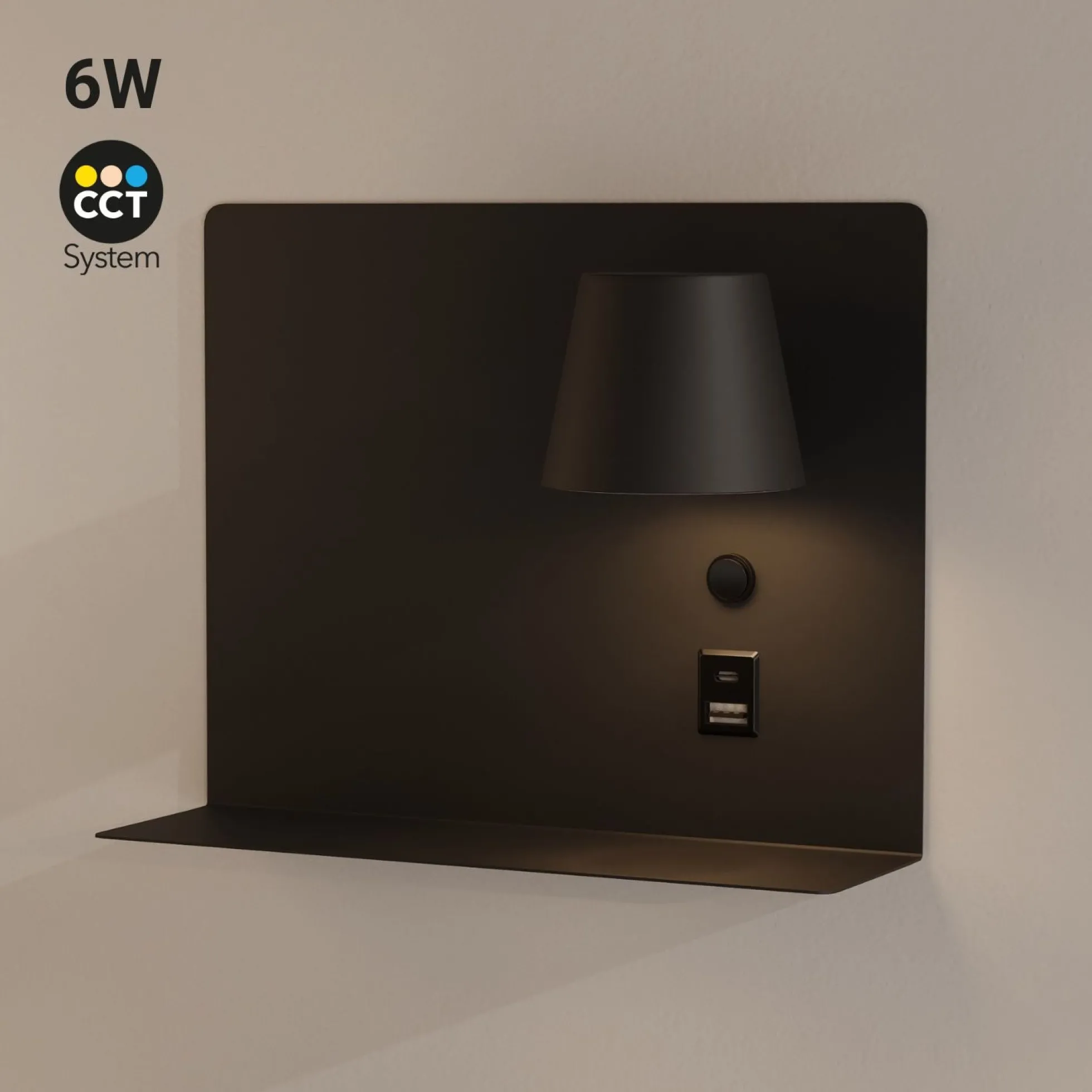 Aplique de pared para lectura "BASKOP" - 6W - CCT - Puerto USB + USB-C