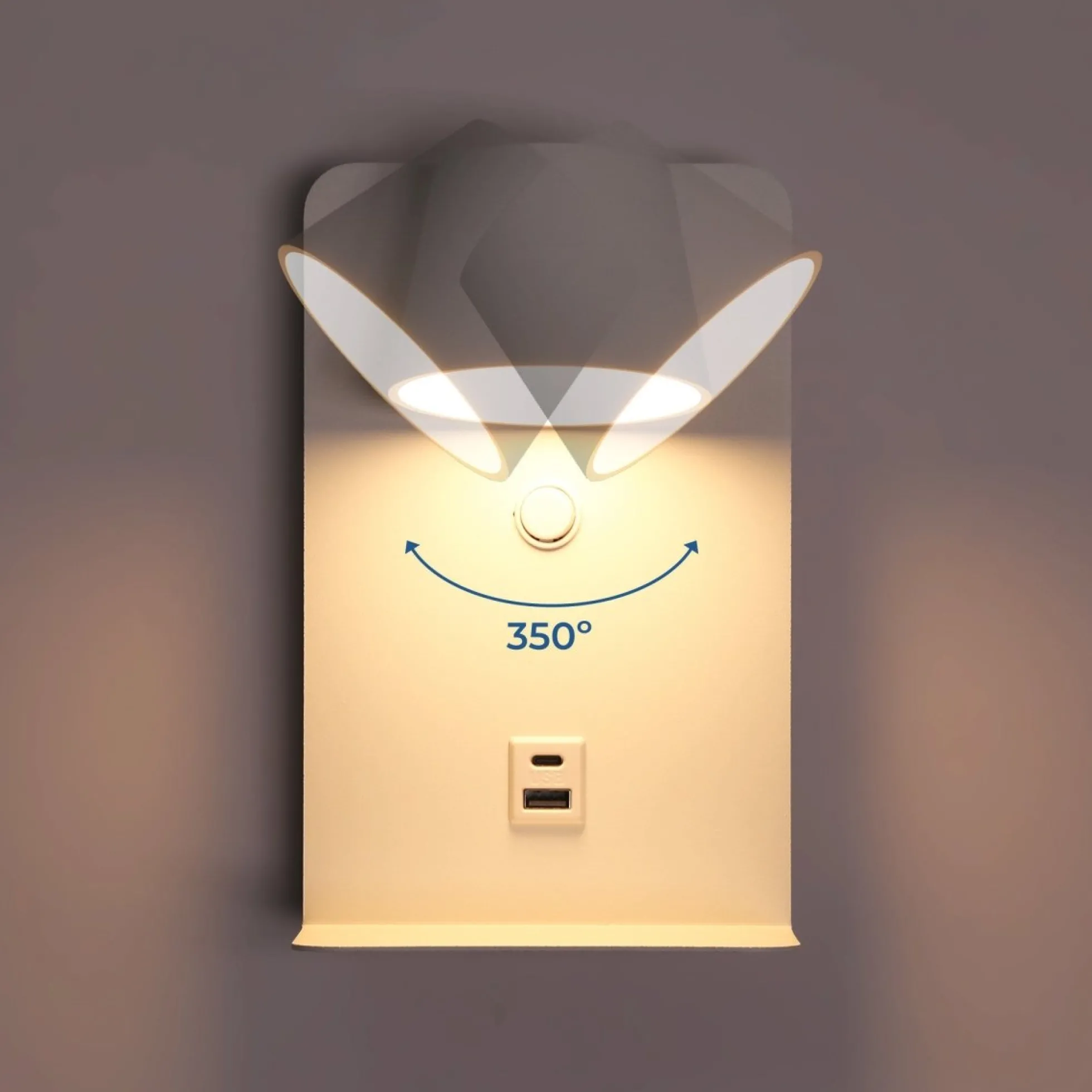 Aplique de pared para lectura "BASKOP" - Puerto USB + USB-C - 6W