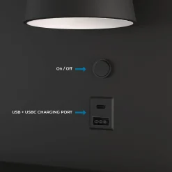 Aplique de pared para lectura con puerto USB y USBC "BASKOP" - 6W - Lado Derecho