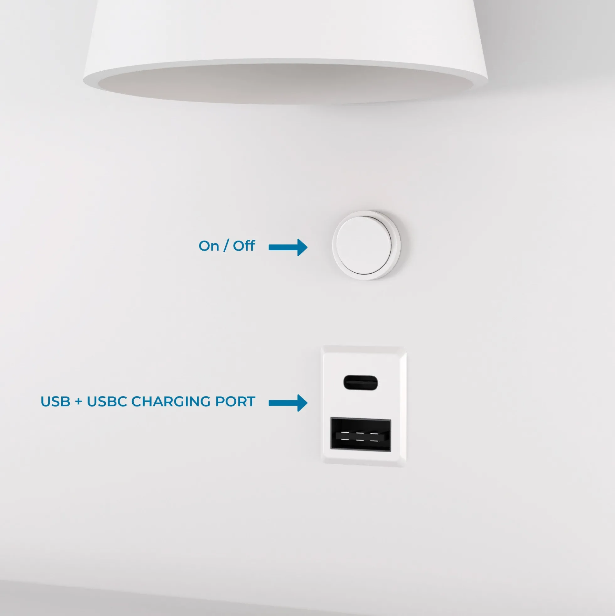 Aplique de pared para lectura con puerto USB y USBC "BASKOP" - 6W - Lado Derecho