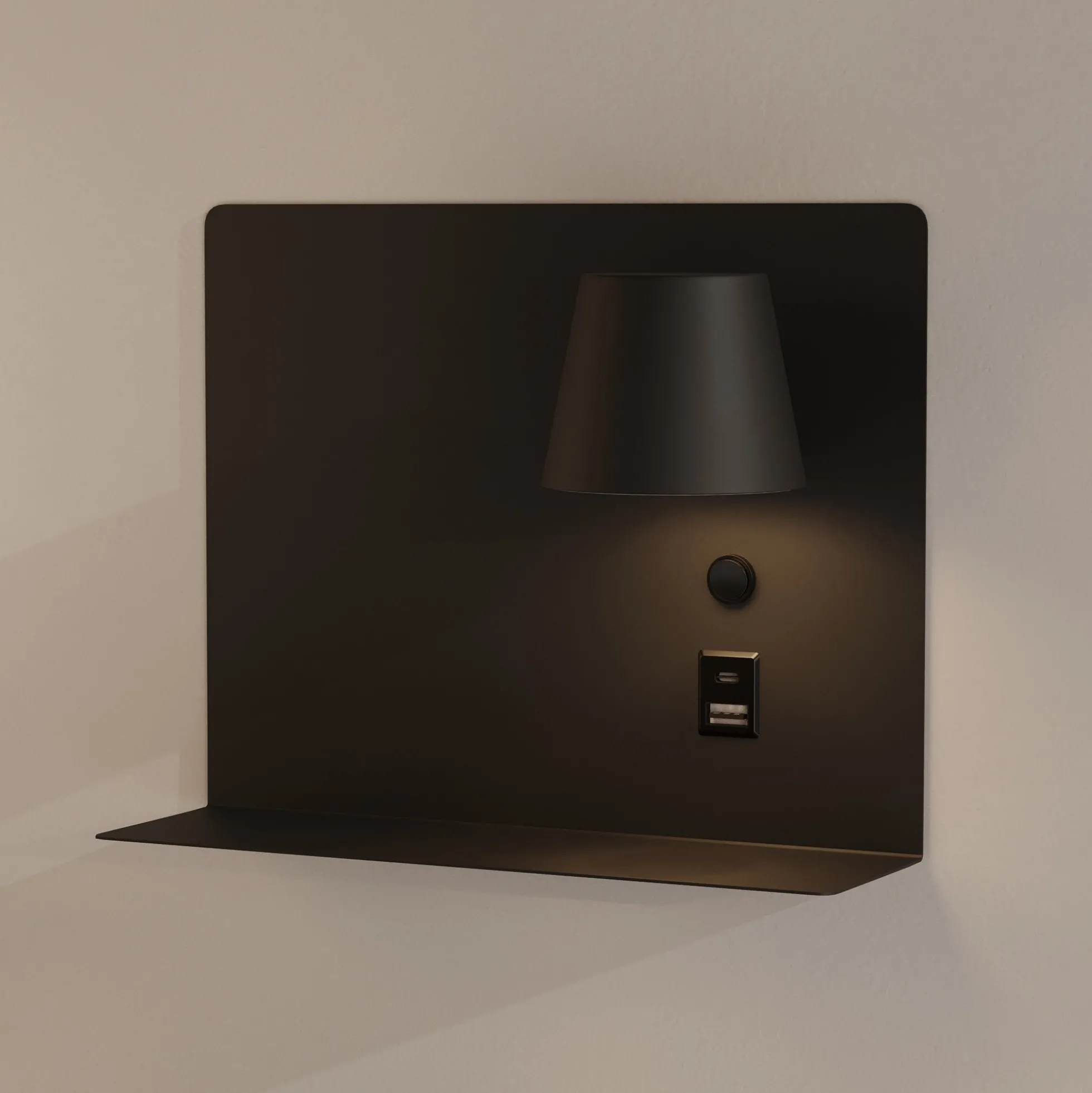 Aplique de pared para lectura con puerto USB y USBC "BASKOP" - 6W - Lado Derecho