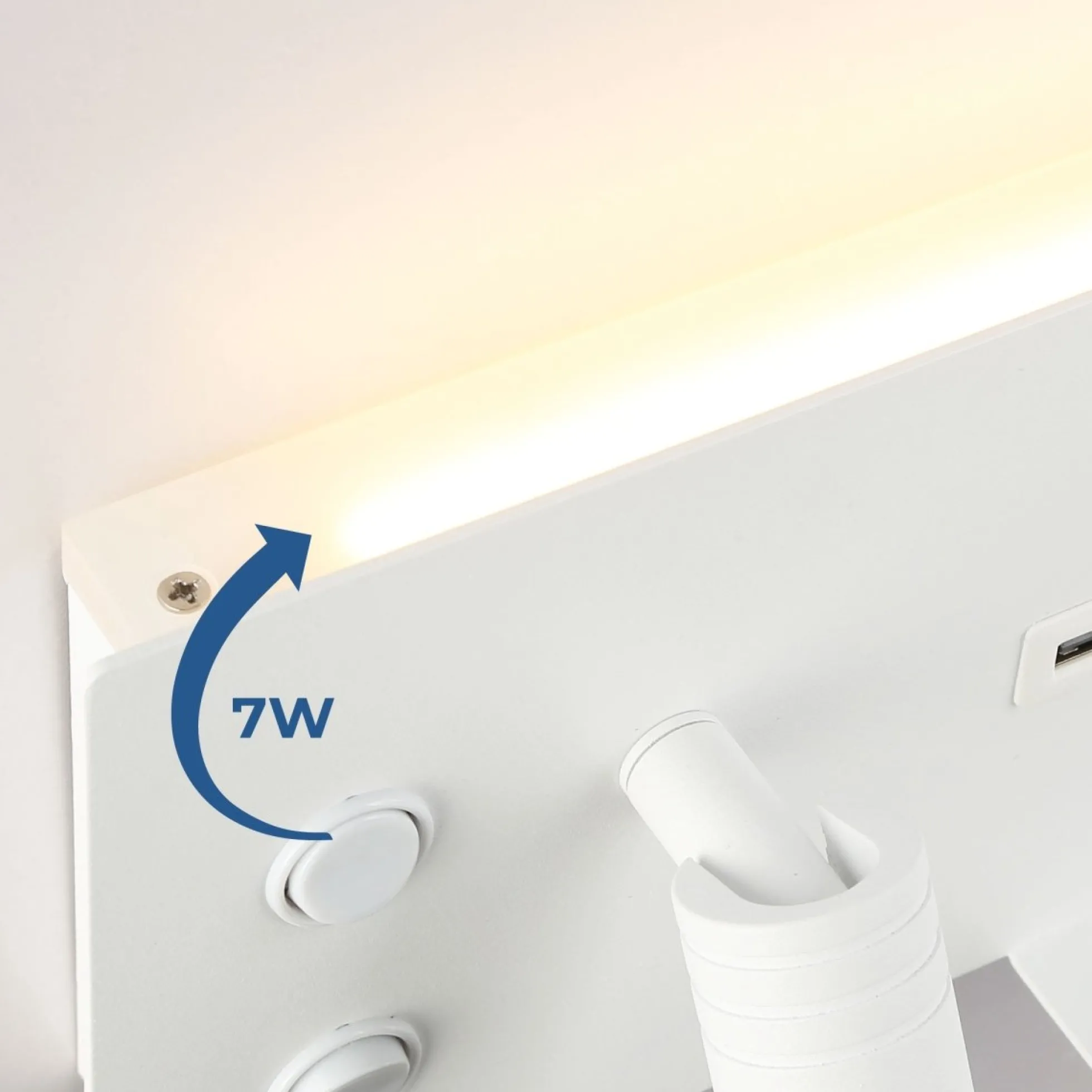 Aplique de pared para lectura con puerto USB "Kerta" - Iluminación doble - 3W+7W, lado izquierdo