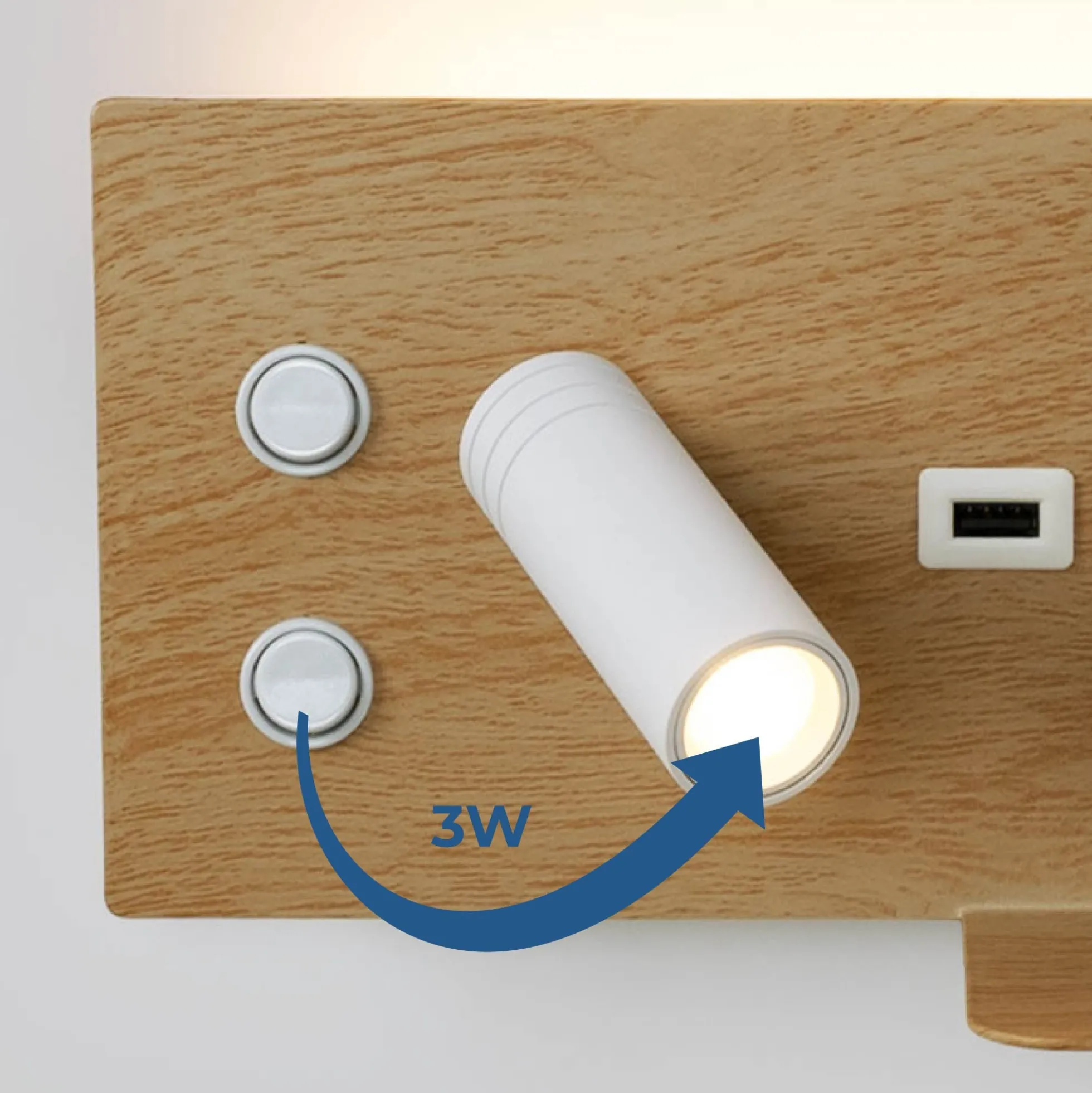Aplique de pared para lectura con puerto USB "Kerta" - Iluminación doble - 3W+7W, lado izquierdo
