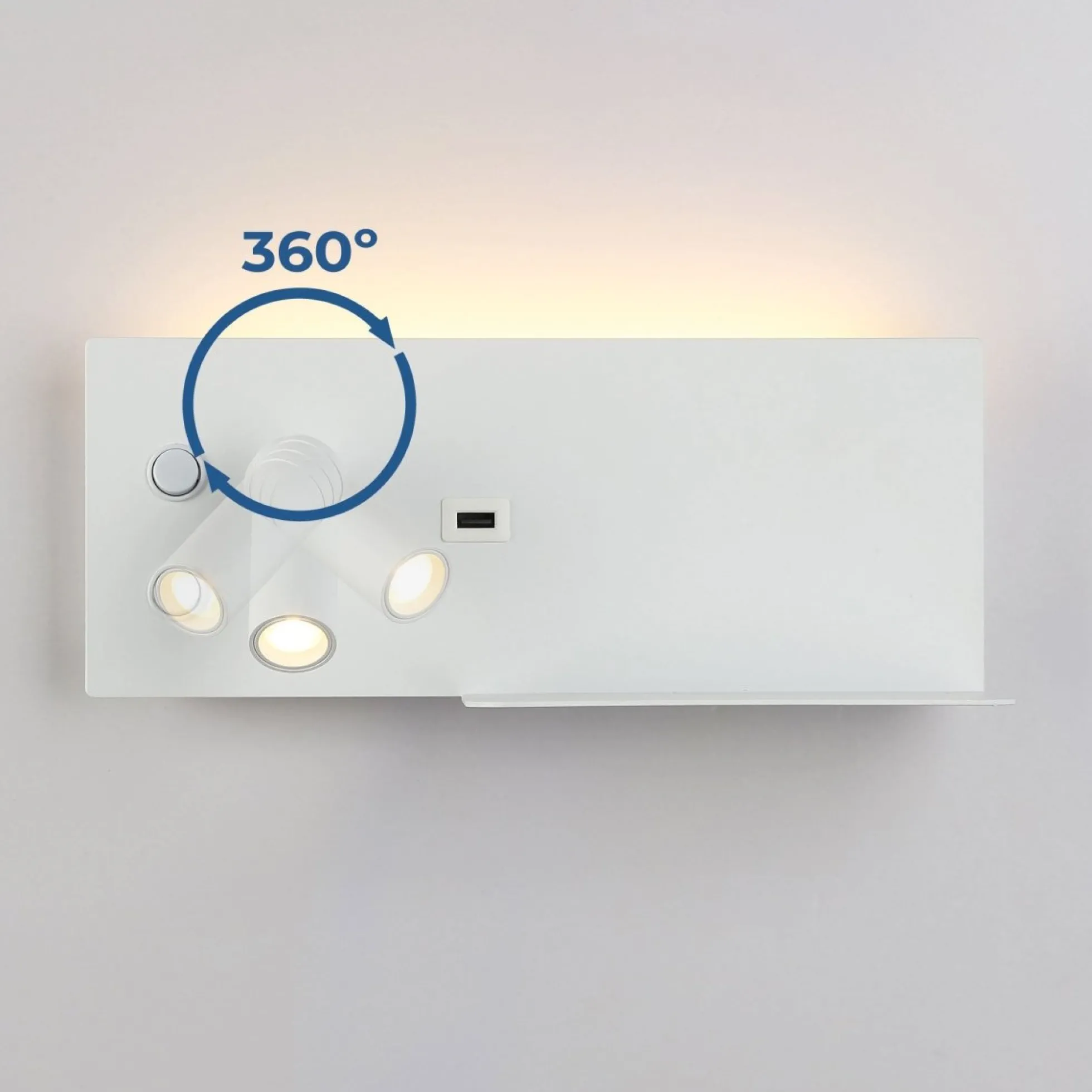 Aplique de pared para lectura con puerto USB "Kerta" - Iluminación doble - 3W+7W, lado izquierdo