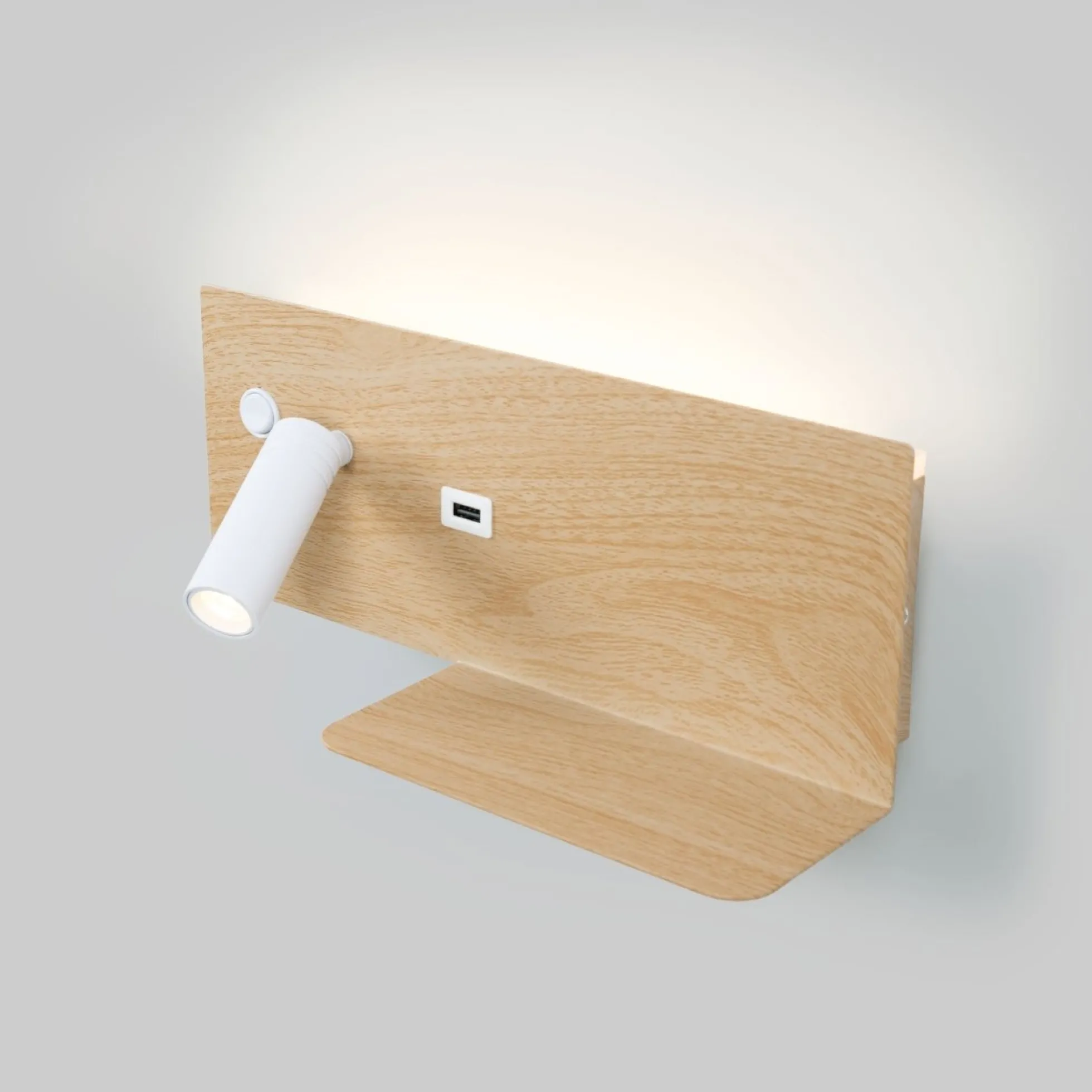 Aplique de pared para lectura con puerto USB "Kerta" - Iluminación doble - 3W+7W, lado izquierdo