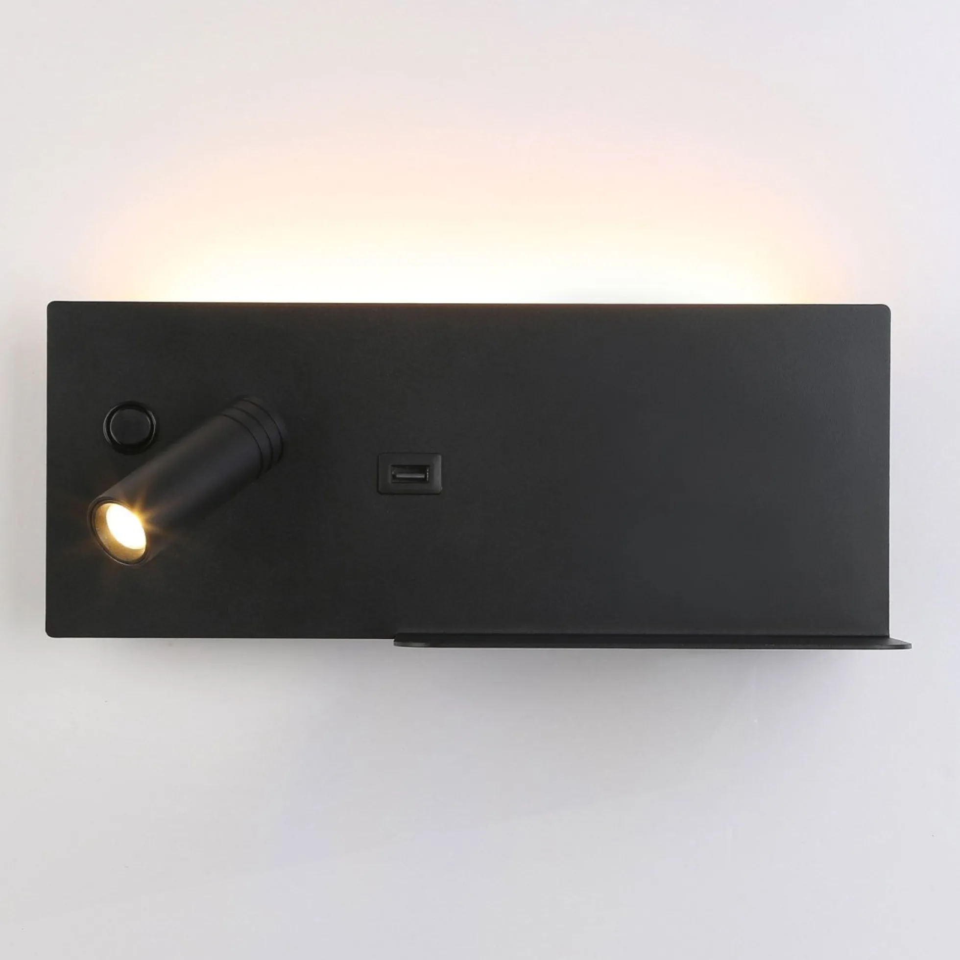 Aplique de pared para lectura con puerto USB "Kerta" - Iluminación doble - 3W+7W, lado izquierdo