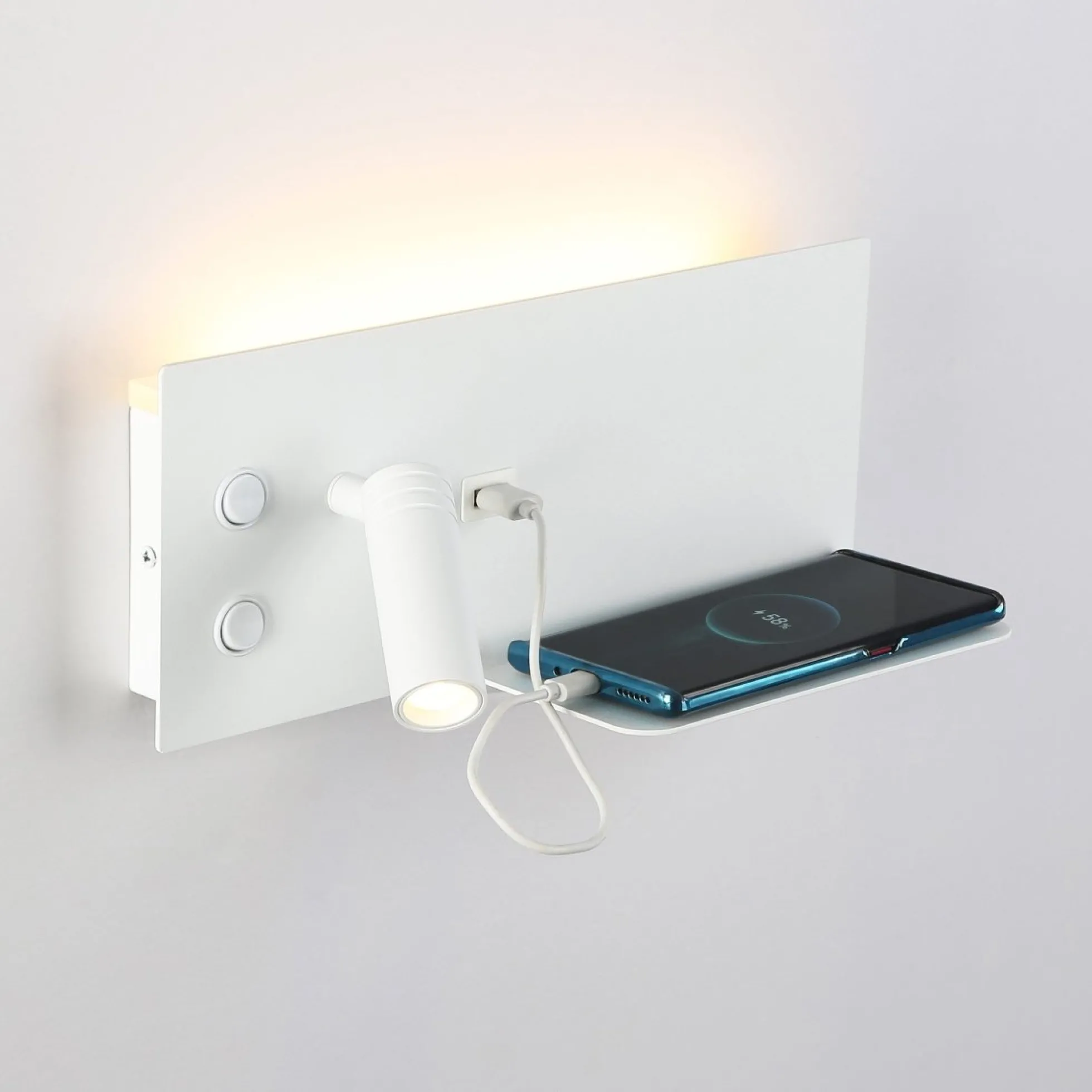 Aplique de pared para lectura con puerto USB "Kerta" - Iluminación doble - 3W+7W, lado izquierdo