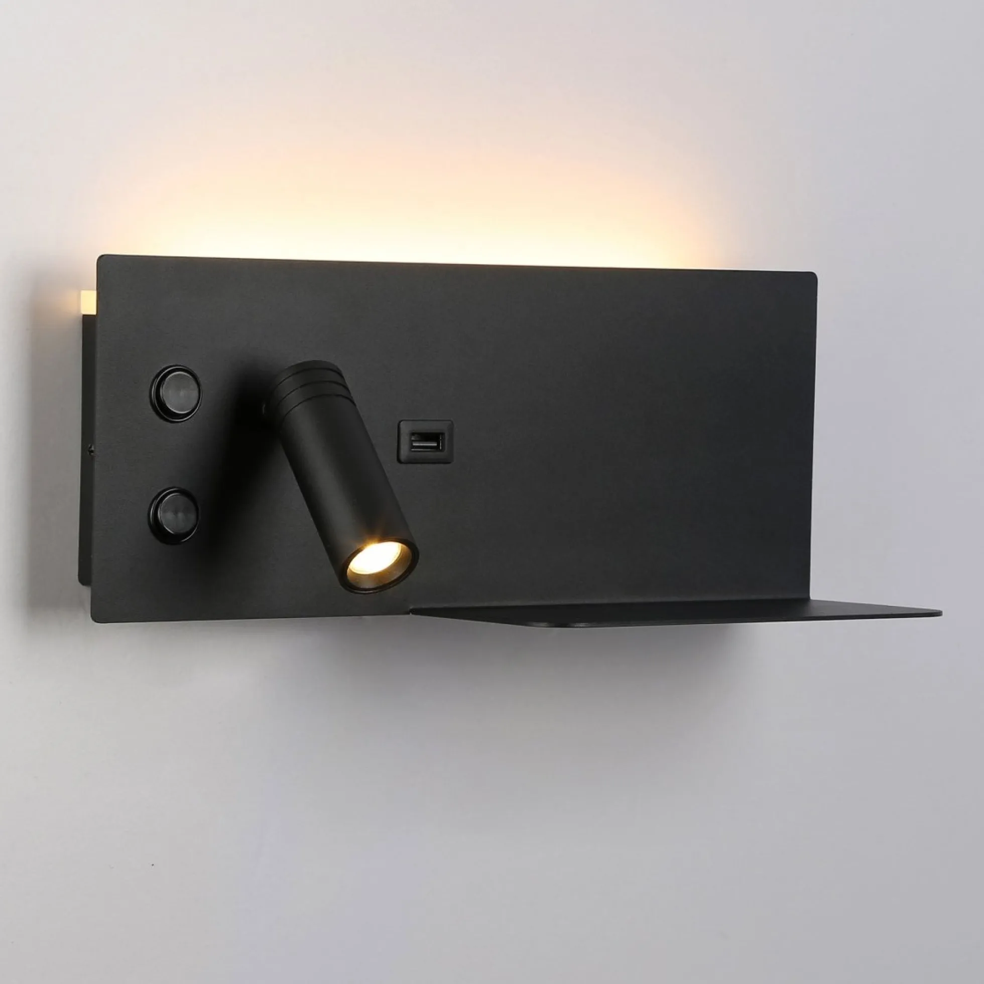 Aplique de pared para lectura con puerto USB "Kerta" - Iluminación doble - 3W+7W, lado izquierdo