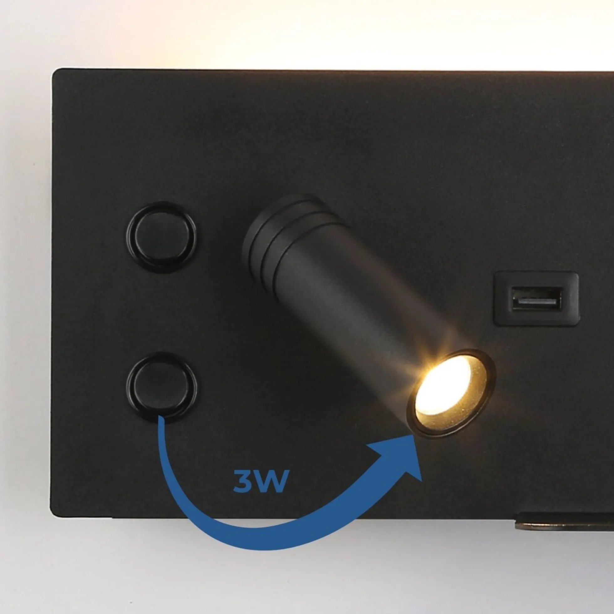 Aplique de pared para lectura con puerto USB "Kerta" - Iluminación doble - 3W+7W, lado izquierdo