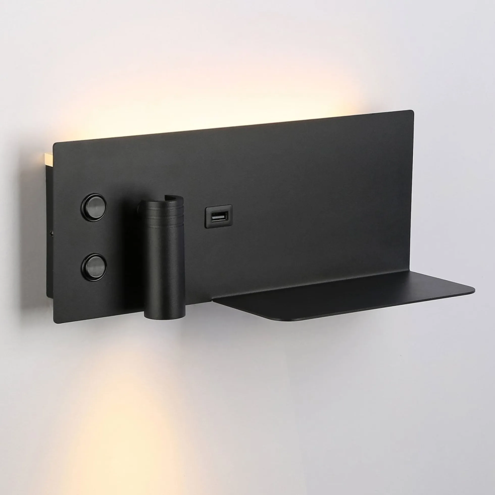 Aplique de pared para lectura con puerto USB "Kerta" - Iluminación doble - 3W+7W, lado izquierdo