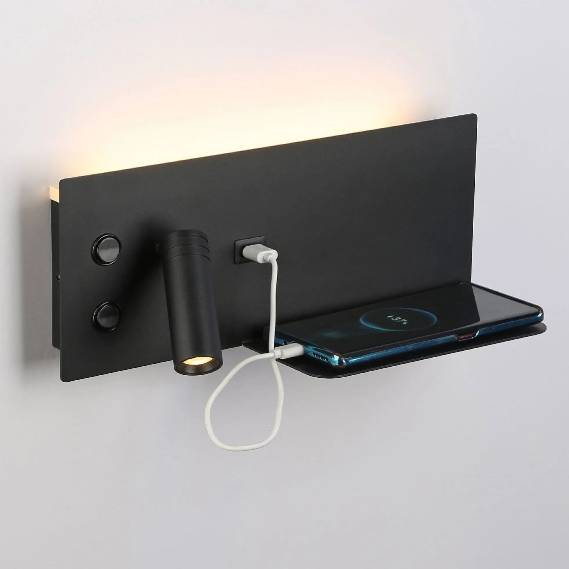 Aplique de pared para lectura con puerto USB "Kerta" - Iluminación doble - 3W+7W, lado izquierdo
