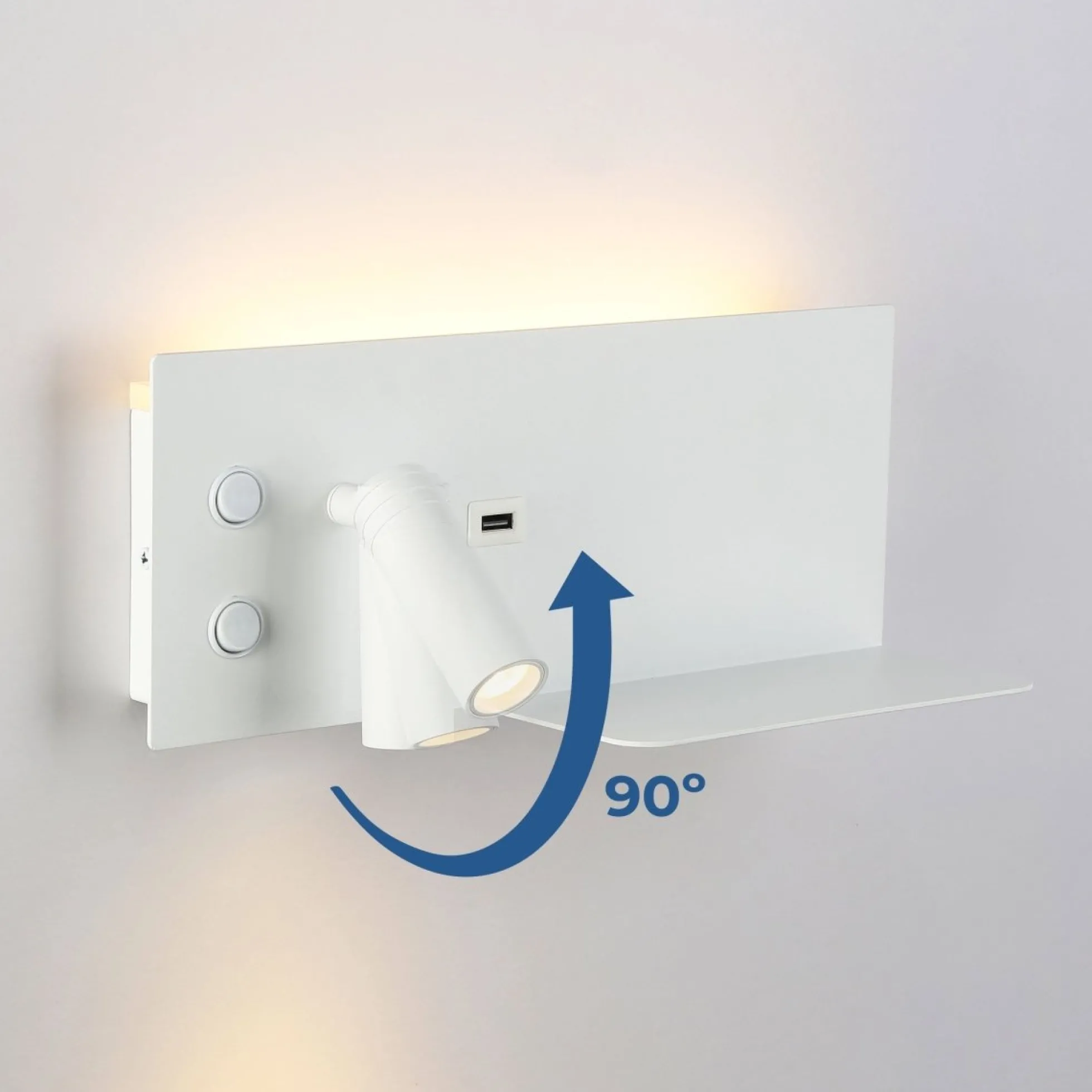 Aplique de pared para lectura con puerto USB "Kerta" - Iluminación doble - 3W+7W, lado izquierdo