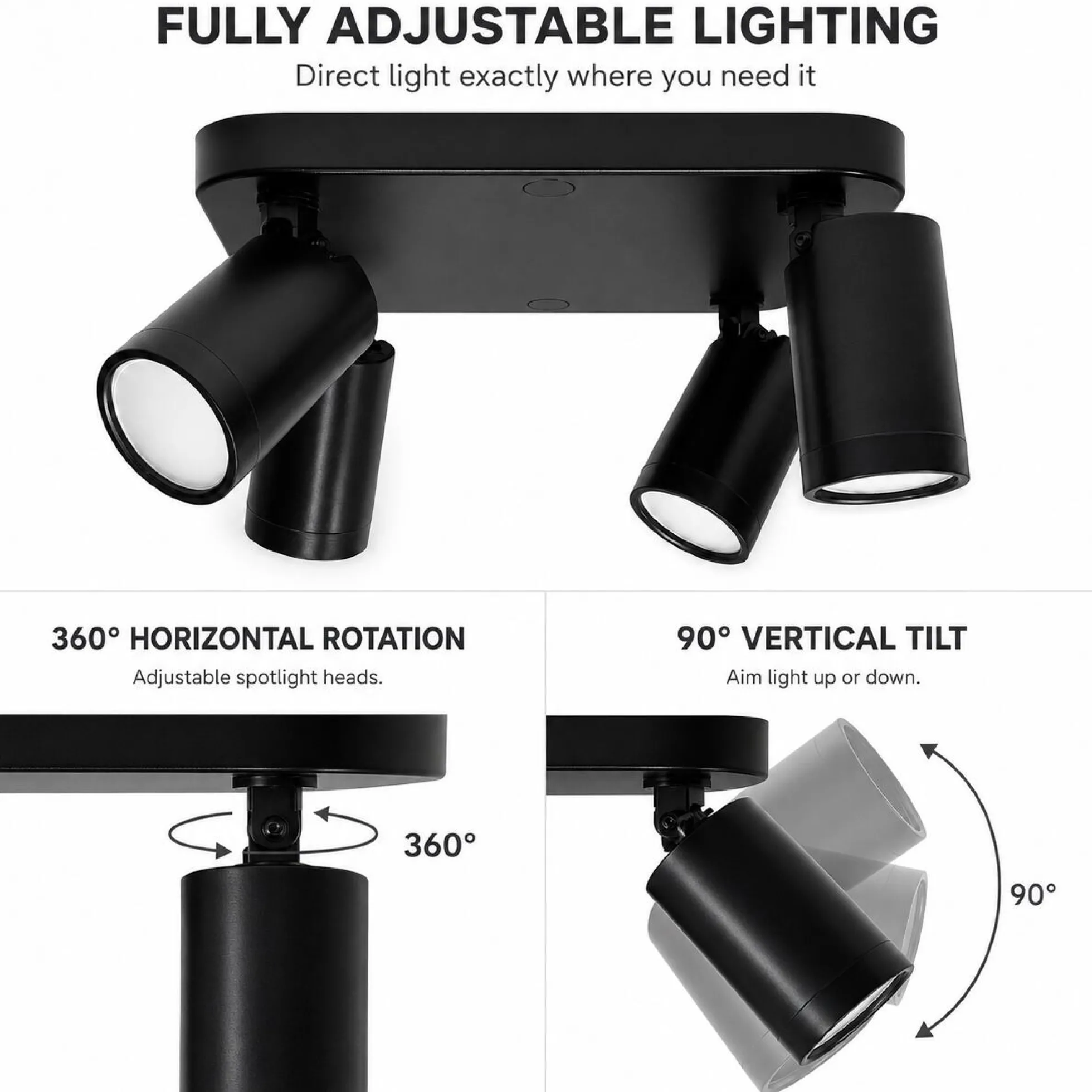 Aplique de techo cuadrado orientable - 4 x GU10 - Bajo UGR